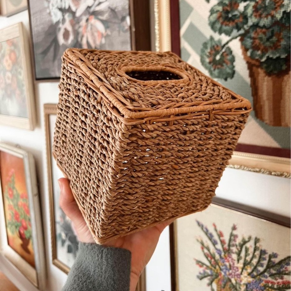 Decorative boho wicker tissue box cover